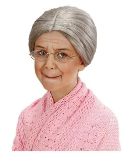 Graue Omi Kinderperücke Mit Knoten -Deutschland Halloween Masken Verkäufe 2023 oma peruecke mit knoten grossmutter peruecke omi peruecke granny wig with knot 36743 03