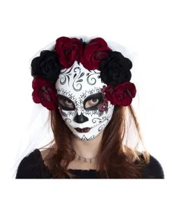 Sugar Skull Maske Mit Blumen & Schleier 7 Sugar Skull Maske Mit Blumen & Schleier -Deutschland Halloween Masken Verkäufe 2023 sugar skull maske mit blueten und schleier day of the dead mask with roses and veil 50515 04
